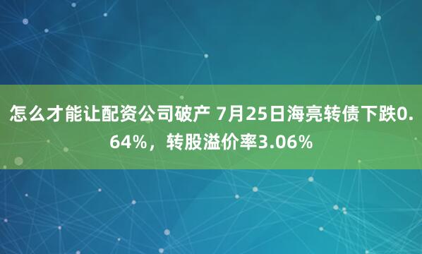 怎么才能让配资公司破产 7月25日海亮转债下跌0.64%，转股溢价率3.06%